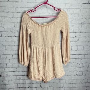 Altar’d State size small light pink tan romper with smocked bodice
